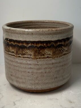 Handcrafted Stoneware Planter Pot in Brown and Cream